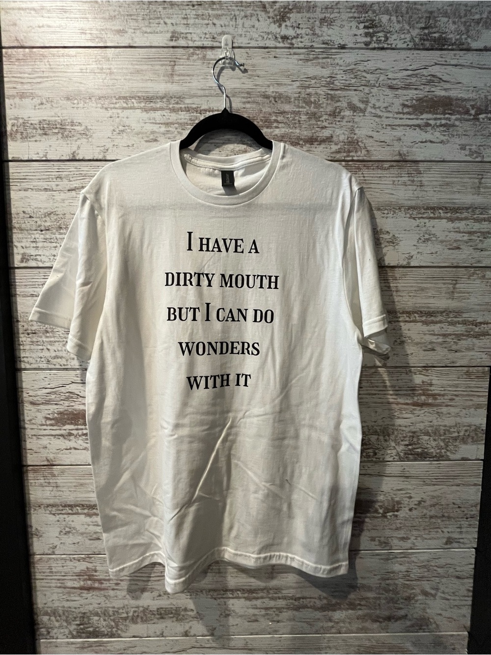 Gildan White Short-Sleeve Tee with Black Text Graphic